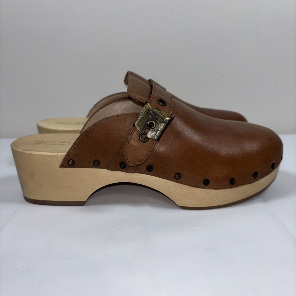 Dr. Scholls Original Brown Wood Clogs Sz 6 M Mules Platform Studs Retro Y2K Chic